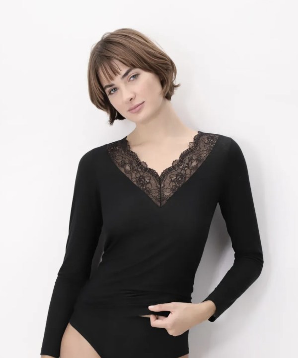 Lace V-Neck Long Sleeve